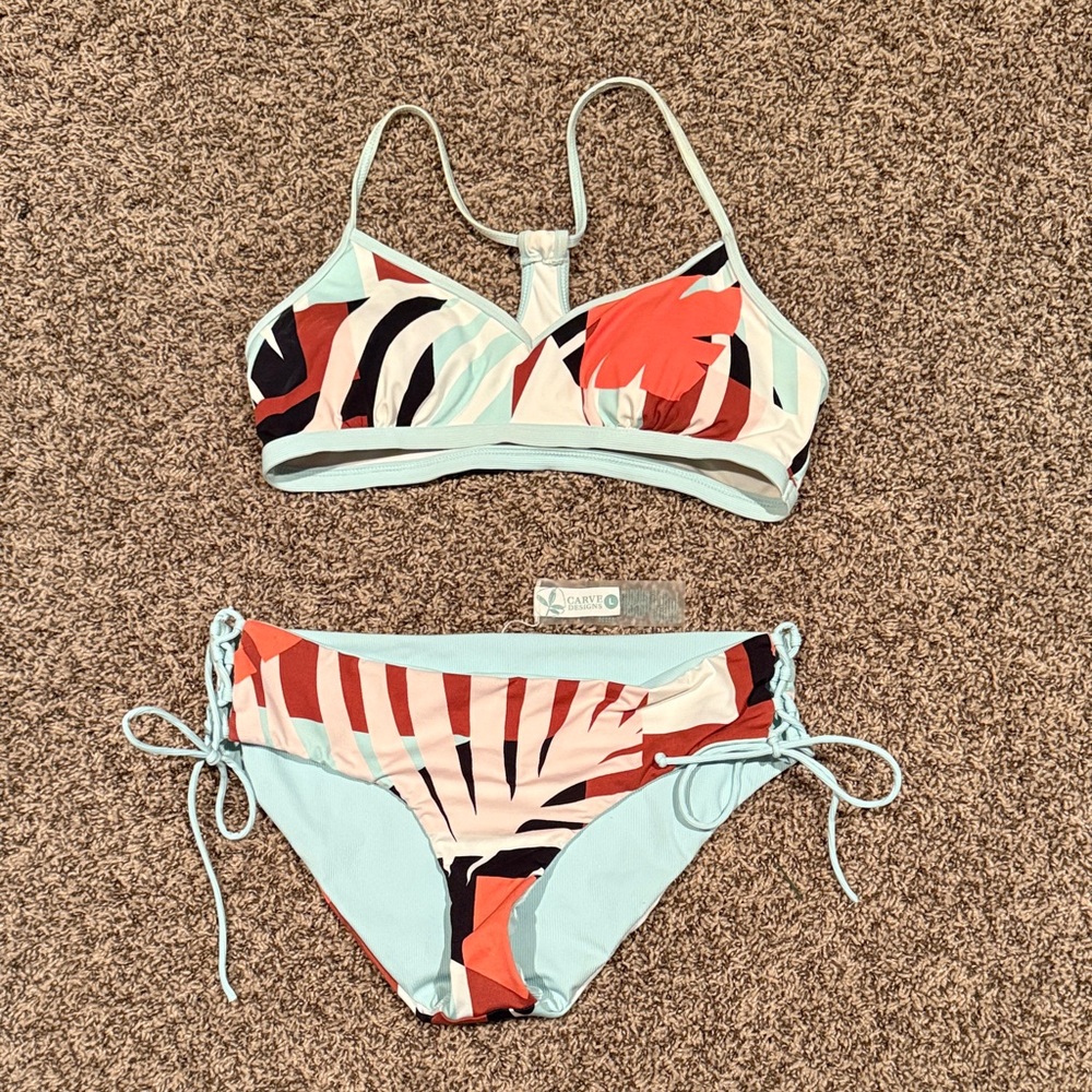 Carve Designs Light Blue Multicolor Print Bikini Set M top L bottom